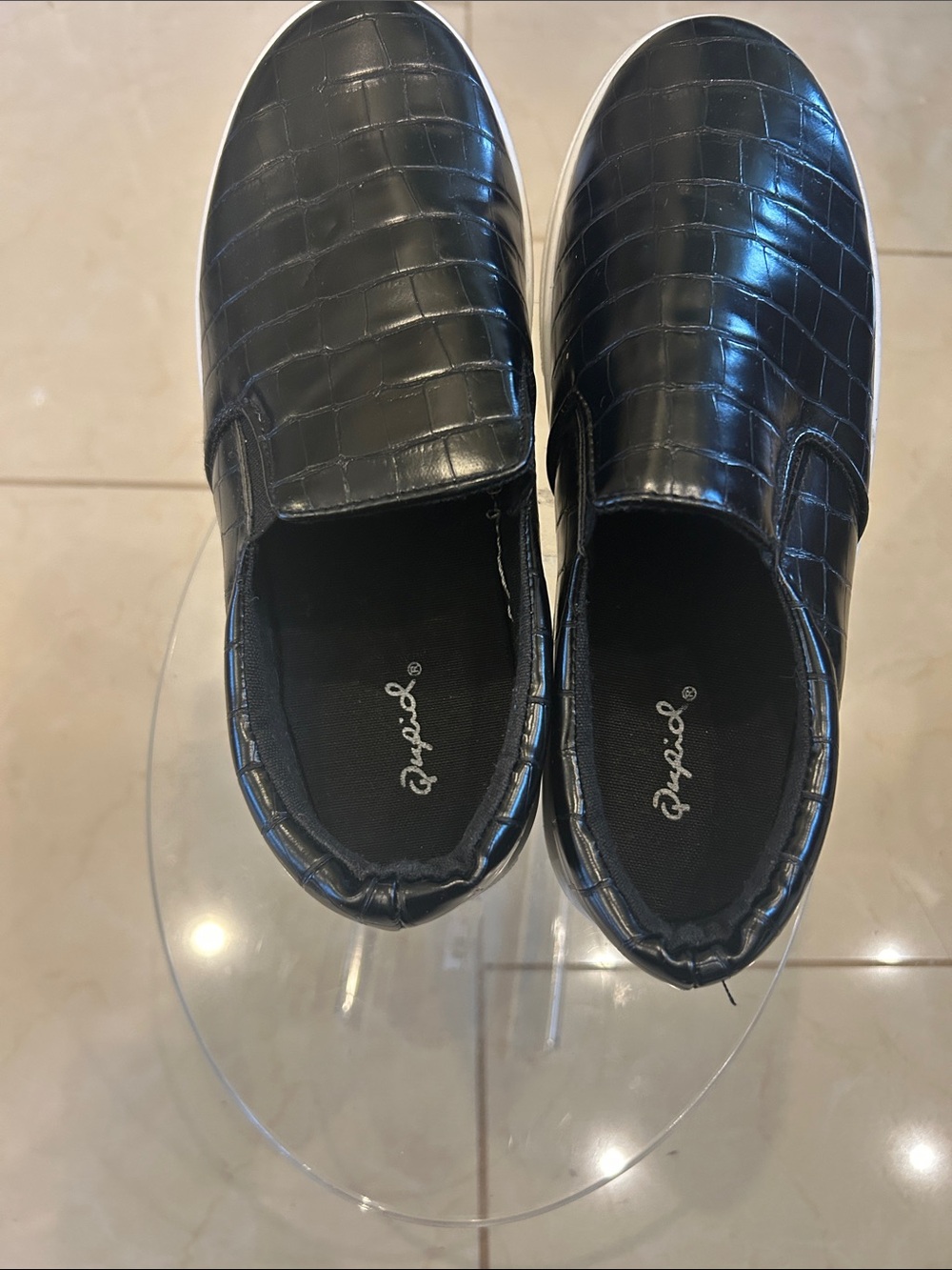 Black Croc-Embossed Slip-On women  Sneakers